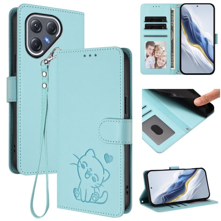 Embossed Heart Cat Leather Phone Case with Hand Strap, For Tecno Pova 7 Ultra 5G, For Tecno Pova 7 4G / 7 Neo, For Tecno Spark Go 1 / Pop 9, For Tecno Camon 40 Pro 4G, For Tecno Camon 40 Premier, For Tecno Camon 40 4G, For Tecno Spark 30C 5G / Pop 9 5G...