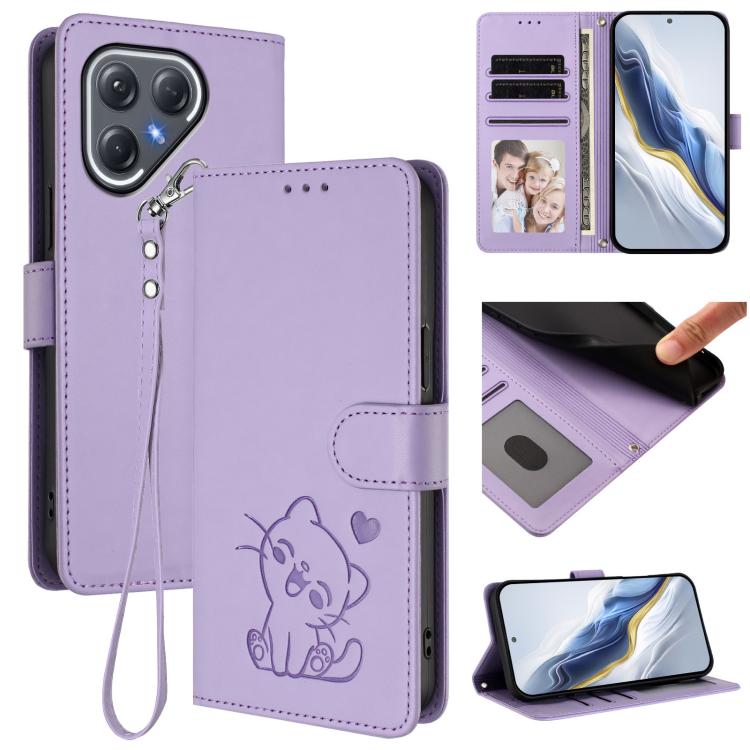 Embossed Heart Cat Leather Phone Case with Hand Strap, For Tecno Pova 7 Ultra 5G, For Tecno Pova 7 4G / 7 Neo, For Tecno Spark Go 1 / Pop 9, For Tecno Camon 40 Pro 4G, For Tecno Camon 40 Premier, For Tecno Camon 40 4G, For Tecno Spark 30C 5G / Pop 9 5G...