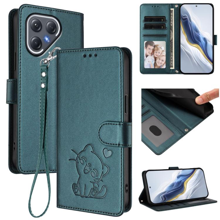 Embossed Heart Cat Leather Phone Case with Hand Strap, For Tecno Pova 7 Ultra 5G, For Tecno Pova 7 4G / 7 Neo, For Tecno Spark Go 1 / Pop 9, For Tecno Camon 40 Pro 4G, For Tecno Camon 40 Premier, For Tecno Camon 40 4G, For Tecno Spark 30C 5G / Pop 9 5G...