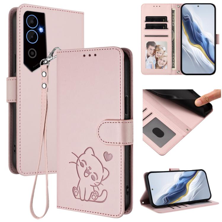 Embossed Heart Cat Leather Phone Case with Hand Strap, For Tecno Camon 20 Pro 5G, For Tecno Camon 20 4G / 20 Pro 4G, For Tecno Spark 10 5G, For Tecno Spark 10C / 10 4G, For Tecno Spark 10 Pro 4G / K17 4G, For Tecno Camon 19 / 19 Pro 5G                 ...