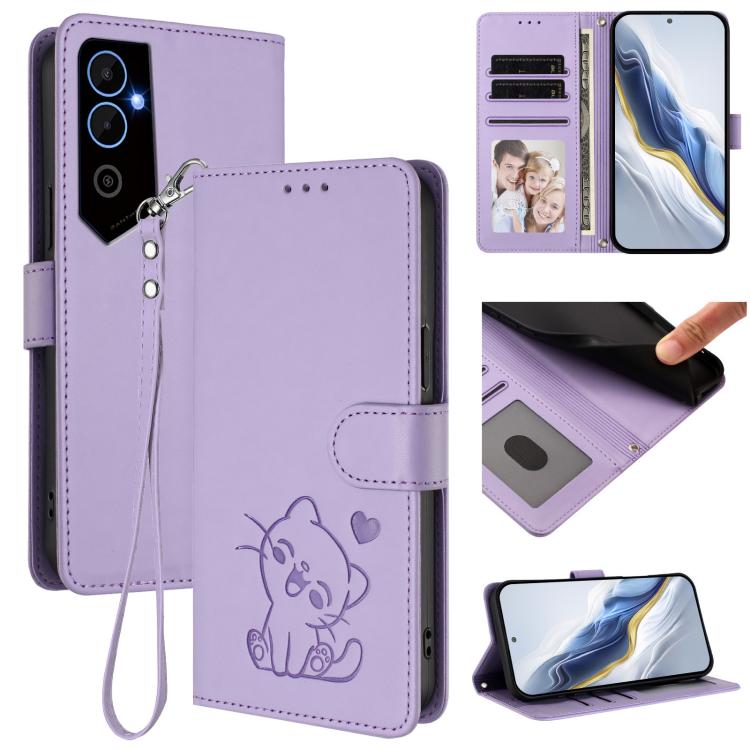 Embossed Heart Cat Leather Phone Case with Hand Strap, For Tecno Camon 20 Pro 5G, For Tecno Camon 20 4G / 20 Pro 4G, For Tecno Spark 10 5G, For Tecno Spark 10C / 10 4G, For Tecno Spark 10 Pro 4G / K17 4G, For Tecno Camon 19 / 19 Pro 5G                 ...