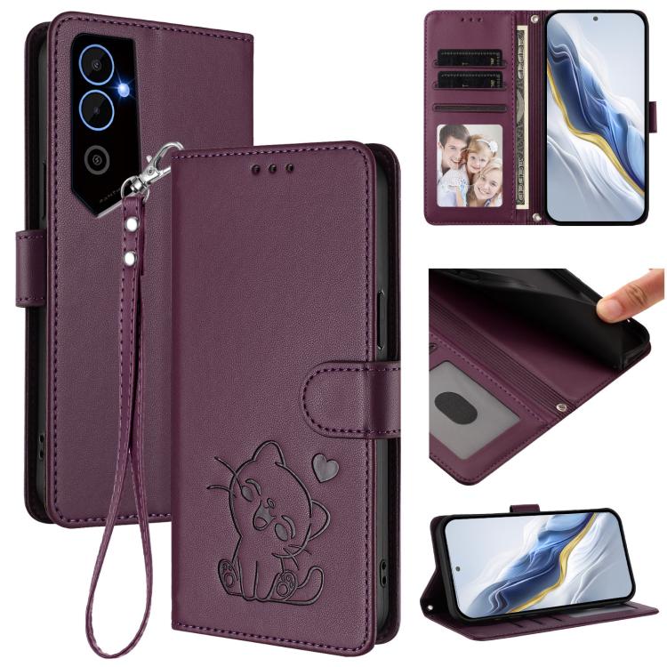 Embossed Heart Cat Leather Phone Case with Hand Strap, For Tecno Camon 20 Pro 5G, For Tecno Camon 20 4G / 20 Pro 4G, For Tecno Spark 10 5G, For Tecno Spark 10C / 10 4G, For Tecno Spark 10 Pro 4G / K17 4G, For Tecno Camon 19 / 19 Pro 5G                 ...