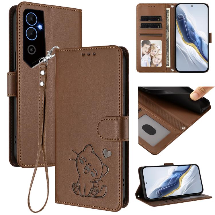 Embossed Heart Cat Leather Phone Case with Hand Strap, For Tecno Camon 20 Pro 5G, For Tecno Camon 20 4G / 20 Pro 4G, For Tecno Spark 10 5G, For Tecno Spark 10C / 10 4G, For Tecno Spark 10 Pro 4G / K17 4G, For Tecno Camon 19 / 19 Pro 5G                 ...