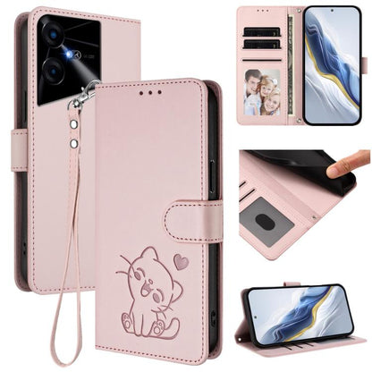 Embossed Heart Cat Leather Phone Case with Hand Strap, For Tecno Camon 30 Pro, For Tecno Camon 30 Premier 5G, For Tecno Camon 30 4G / 5G, For Tecno Pova 6 Pro 5G, For Tecno Spark 20 Pro+ 4G, For Tecno Pova 5 Pro, For Tecno Pova Neo 3, For Tecno Pova 5 ...