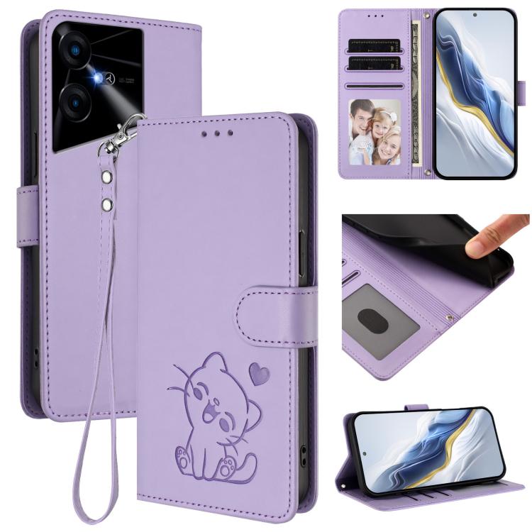 Embossed Heart Cat Leather Phone Case with Hand Strap, For Tecno Camon 30 Pro, For Tecno Camon 30 Premier 5G, For Tecno Camon 30 4G / 5G, For Tecno Pova 6 Pro 5G, For Tecno Spark 20 Pro+ 4G, For Tecno Pova 5 Pro, For Tecno Pova Neo 3, For Tecno Pova 5 ...