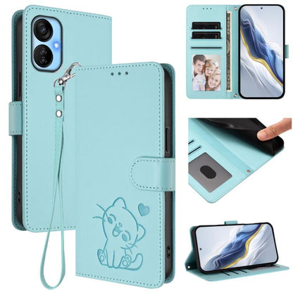 Embossed Heart Cat Leather Phone Case with Hand Strap, For Tecno Spark Go 2022 / 9 / 8C, For Tecno Spark 9T / 9 Pro, For Tecno Pova 3