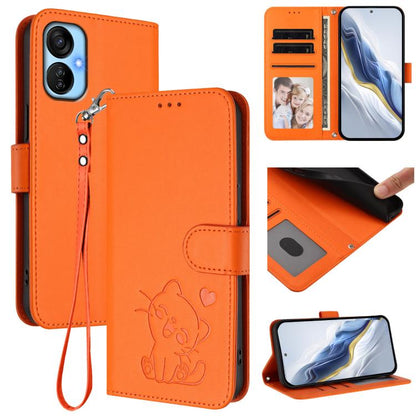 Embossed Heart Cat Leather Phone Case with Hand Strap, For Tecno Spark Go 2022 / 9 / 8C, For Tecno Spark 9T / 9 Pro, For Tecno Pova 3