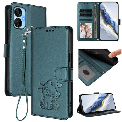Embossed Heart Cat Leather Phone Case with Hand Strap, For Tecno Spark Go 2022 / 9 / 8C, For Tecno Spark 9T / 9 Pro, For Tecno Pova 3