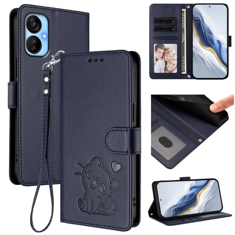 Embossed Heart Cat Leather Phone Case with Hand Strap, For Tecno Spark Go 2022 / 9 / 8C, For Tecno Spark 9T / 9 Pro, For Tecno Pova 3