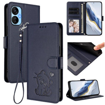 Embossed Heart Cat Leather Phone Case with Hand Strap, For Tecno Spark Go 2022 / 9 / 8C, For Tecno Spark 9T / 9 Pro, For Tecno Pova 3