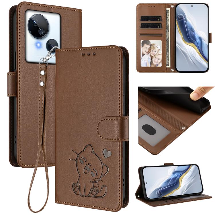 Embossed Heart Cat Leather Phone Case with Hand Strap, For Tecno Camon 20 Pro 5G, For Tecno Camon 20 4G / 20 Pro 4G, For Tecno Spark 10 5G, For Tecno Spark 10C / 10 4G, For Tecno Spark 10 Pro 4G / K17 4G, For Tecno Camon 19 / 19 Pro 5G                 ...