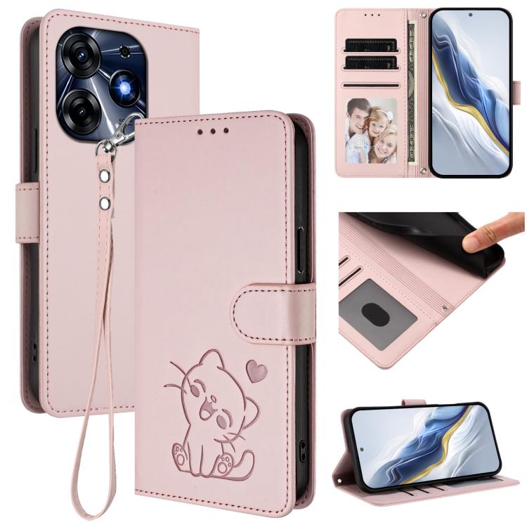 Embossed Heart Cat Leather Phone Case with Hand Strap, For Tecno Camon 20 Pro 5G, For Tecno Camon 20 4G / 20 Pro 4G, For Tecno Spark 10 5G, For Tecno Spark 10C / 10 4G, For Tecno Spark 10 Pro 4G / K17 4G, For Tecno Camon 19 / 19 Pro 5G                 ...