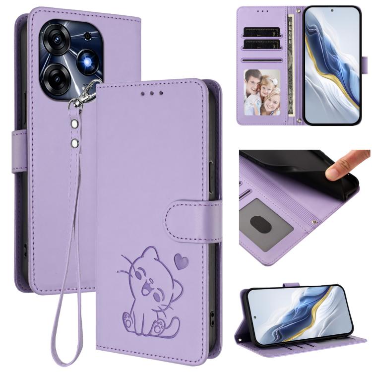 Embossed Heart Cat Leather Phone Case with Hand Strap, For Tecno Camon 20 Pro 5G, For Tecno Camon 20 4G / 20 Pro 4G, For Tecno Spark 10 5G, For Tecno Spark 10C / 10 4G, For Tecno Spark 10 Pro 4G / K17 4G, For Tecno Camon 19 / 19 Pro 5G                 ...