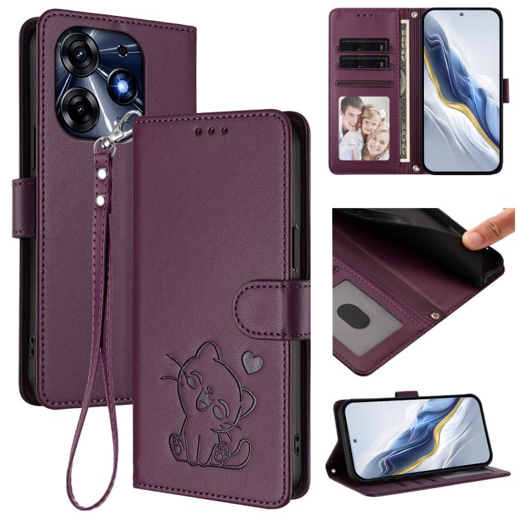 Embossed Heart Cat Leather Phone Case with Hand Strap, For Tecno Camon 20 Pro 5G, For Tecno Camon 20 4G / 20 Pro 4G, For Tecno Spark 10 5G, For Tecno Spark 10C / 10 4G, For Tecno Spark 10 Pro 4G / K17 4G, For Tecno Camon 19 / 19 Pro 5G                 ...