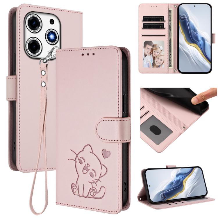 Embossed Heart Cat Leather Phone Case with Hand Strap, For Tecno Spark 30 5G / Pova 6 Neo 5G, For Tecno Spark 30 Pro 4G, For Tecno Spark 30 4G, For Tecno Spark Go 5G 2025 / Hot 60i 5G, For Tecno Spark 30C 4G, For Tecno Spark 20 Pro 5G                  ...