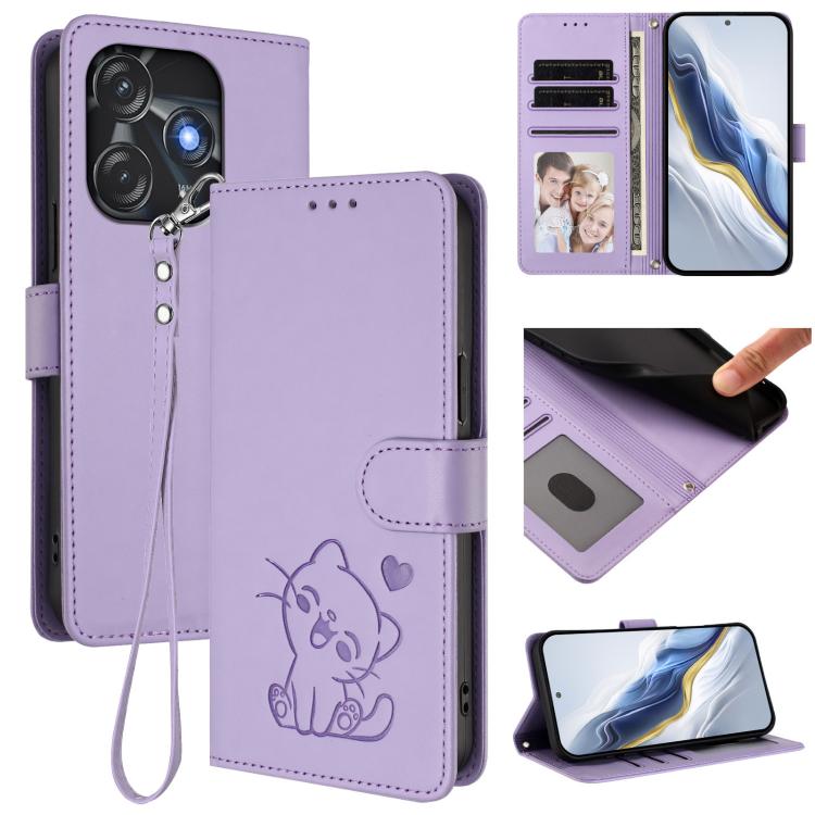 Embossed Heart Cat Leather Phone Case with Hand Strap, For Tecno Camon 20 Pro 5G, For Tecno Camon 20 4G / 20 Pro 4G, For Tecno Spark 10 5G, For Tecno Spark 10C / 10 4G, For Tecno Spark 10 Pro 4G / K17 4G, For Tecno Camon 19 / 19 Pro 5G                 ...