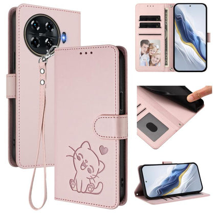 Embossed Heart Cat Leather Phone Case with Hand Strap, For Tecno Camon 30 Pro, For Tecno Camon 30 Premier 5G, For Tecno Camon 30 4G / 5G, For Tecno Pova 6 Pro 5G, For Tecno Spark 20 Pro+ 4G, For Tecno Pova 5 Pro, For Tecno Pova Neo 3, For Tecno Pova 5 ...