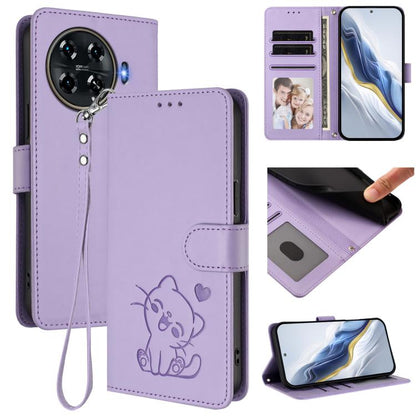 Embossed Heart Cat Leather Phone Case with Hand Strap, For Tecno Camon 30 Pro, For Tecno Camon 30 Premier 5G, For Tecno Camon 30 4G / 5G, For Tecno Pova 6 Pro 5G, For Tecno Spark 20 Pro+ 4G, For Tecno Pova 5 Pro, For Tecno Pova Neo 3, For Tecno Pova 5 ...