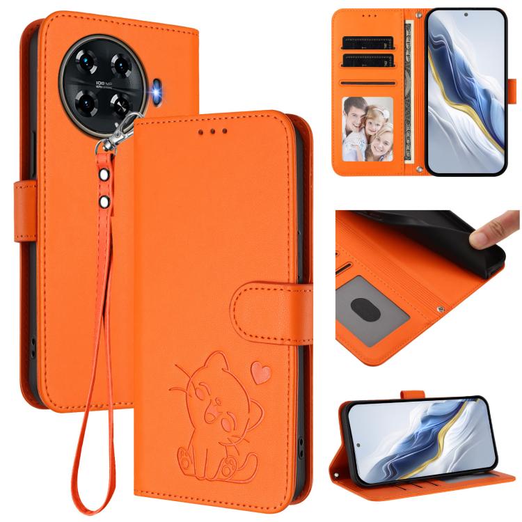 Embossed Heart Cat Leather Phone Case with Hand Strap, For Tecno Camon 30 Pro, For Tecno Camon 30 Premier 5G, For Tecno Camon 30 4G / 5G, For Tecno Pova 6 Pro 5G, For Tecno Spark 20 Pro+ 4G, For Tecno Pova 5 Pro, For Tecno Pova Neo 3, For Tecno Pova 5 ...