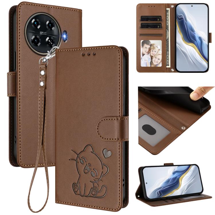 Embossed Heart Cat Leather Phone Case with Hand Strap, For Tecno Camon 30 Pro, For Tecno Camon 30 Premier 5G, For Tecno Camon 30 4G / 5G, For Tecno Pova 6 Pro 5G, For Tecno Spark 20 Pro+ 4G, For Tecno Pova 5 Pro, For Tecno Pova Neo 3, For Tecno Pova 5 ...