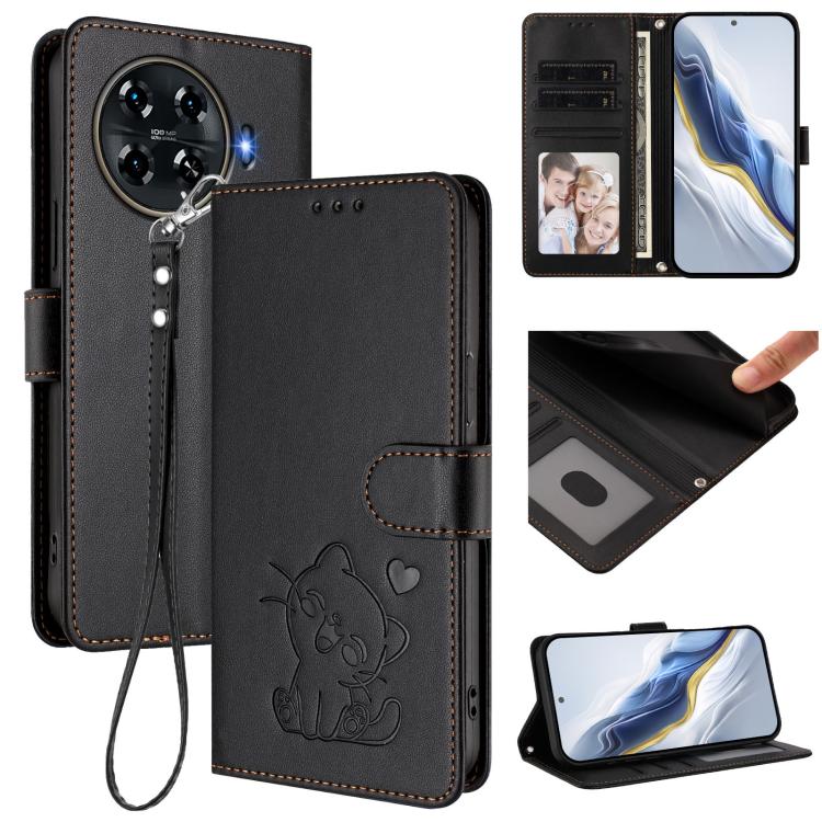 Embossed Heart Cat Leather Phone Case with Hand Strap, For Tecno Camon 30 Pro, For Tecno Camon 30 Premier 5G, For Tecno Camon 30 4G / 5G, For Tecno Pova 6 Pro 5G, For Tecno Spark 20 Pro+ 4G, For Tecno Pova 5 Pro, For Tecno Pova Neo 3, For Tecno Pova 5 ...