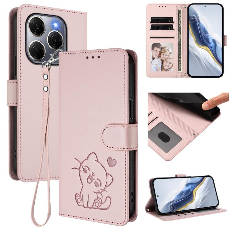 Embossed Heart Cat Leather Phone Case with Hand Strap, For Tecno Spark 30 5G / Pova 6 Neo 5G, For Tecno Spark 30 Pro 4G, For Tecno Spark 30 4G, For Tecno Spark Go 5G 2025 / Hot 60i 5G, For Tecno Spark 30C 4G, For Tecno Spark 20 Pro 5G                  ...