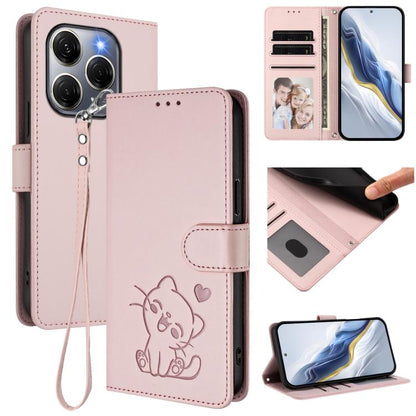 Embossed Heart Cat Leather Phone Case with Hand Strap, For Tecno Spark 30 5G / Pova 6 Neo 5G, For Tecno Spark 30 Pro 4G, For Tecno Spark 30 4G, For Tecno Spark Go 5G 2025 / Hot 60i 5G, For Tecno Spark 30C 4G, For Tecno Spark 20 Pro 5G                  ...