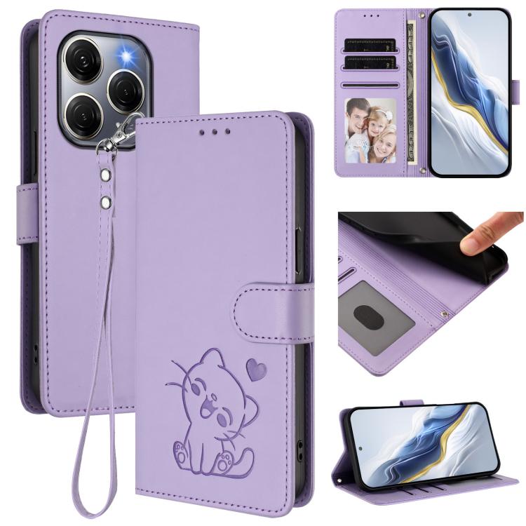 Embossed Heart Cat Leather Phone Case with Hand Strap, For Tecno Spark 30 5G / Pova 6 Neo 5G, For Tecno Spark 30 Pro 4G, For Tecno Spark 30 4G, For Tecno Spark Go 5G 2025 / Hot 60i 5G, For Tecno Spark 30C 4G, For Tecno Spark 20 Pro 5G                  ...