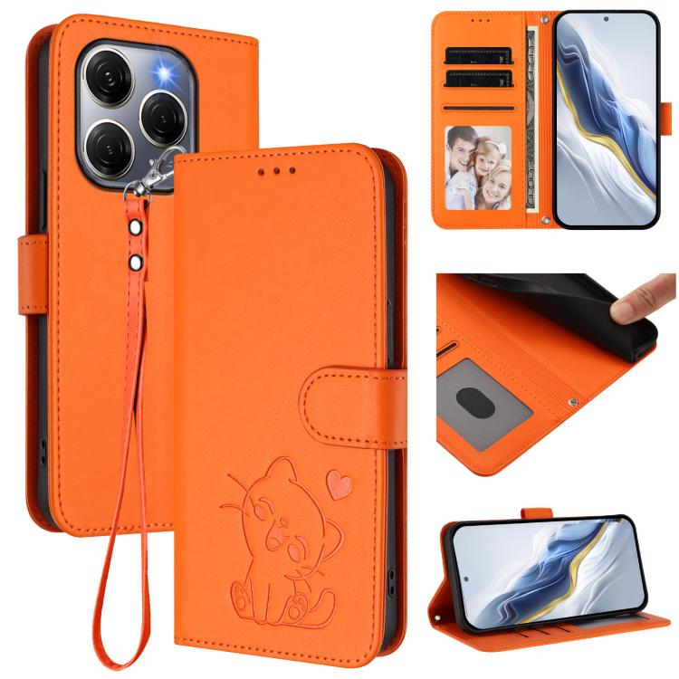 Embossed Heart Cat Leather Phone Case with Hand Strap, For Tecno Spark 30 5G / Pova 6 Neo 5G, For Tecno Spark 30 Pro 4G, For Tecno Spark 30 4G, For Tecno Spark Go 5G 2025 / Hot 60i 5G, For Tecno Spark 30C 4G, For Tecno Spark 20 Pro 5G                  ...