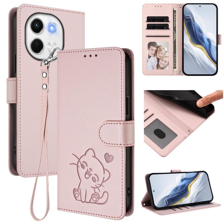 Embossed Heart Cat Leather Phone Case with Hand Strap, For Tecno Spark 30 5G / Pova 6 Neo 5G, For Tecno Spark 30 Pro 4G, For Tecno Spark 30 4G, For Tecno Spark Go 5G 2025 / Hot 60i 5G, For Tecno Spark 30C 4G, For Tecno Spark 20 Pro 5G                  ...