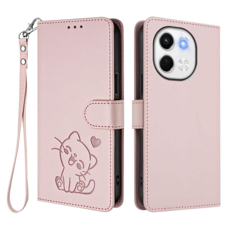 Embossed Heart Cat Leather Phone Case with Hand Strap, For Tecno Spark 30 5G / Pova 6 Neo 5G, For Tecno Spark 30 Pro 4G, For Tecno Spark 30 4G, For Tecno Spark Go 5G 2025 / Hot 60i 5G, For Tecno Spark 30C 4G, For Tecno Spark 20 Pro 5G                  ...