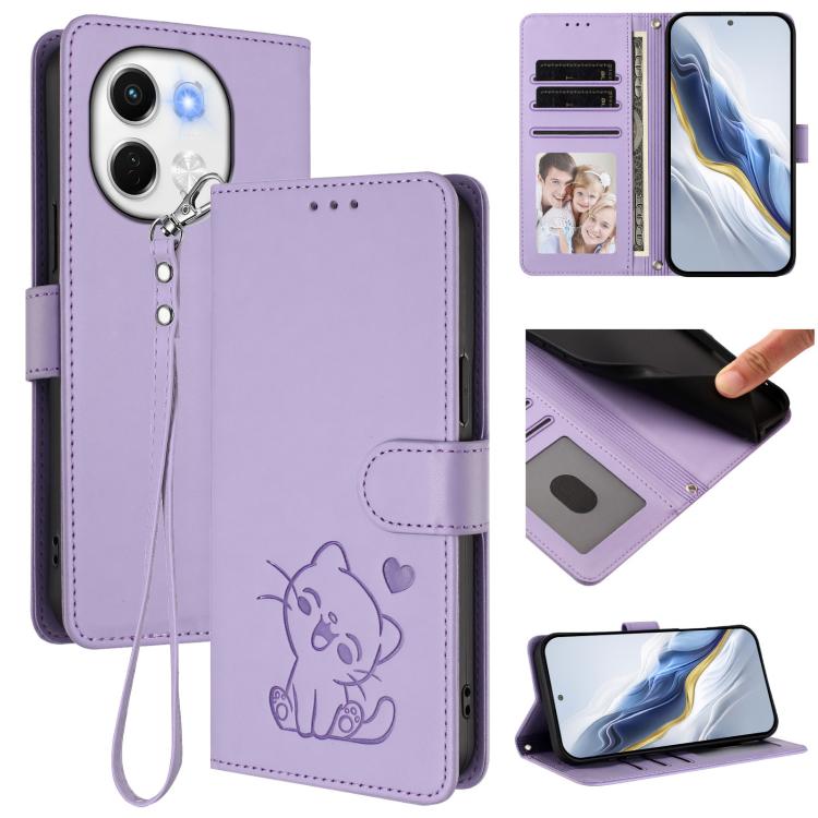Embossed Heart Cat Leather Phone Case with Hand Strap, For Tecno Spark 30 5G / Pova 6 Neo 5G, For Tecno Spark 30 Pro 4G, For Tecno Spark 30 4G, For Tecno Spark Go 5G 2025 / Hot 60i 5G, For Tecno Spark 30C 4G, For Tecno Spark 20 Pro 5G                  ...