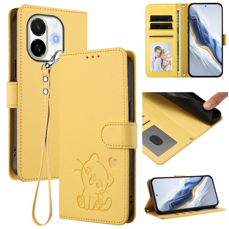 Embossed Heart Cat Leather Phone Case with Hand Strap, For Tecno Pova 7 Ultra 5G, For Tecno Pova 7 4G / 7 Neo, For Tecno Spark Go 1 / Pop 9, For Tecno Camon 40 Pro 4G, For Tecno Camon 40 Premier, For Tecno Camon 40 4G, For Tecno Spark 30C 5G / Pop 9 5G...