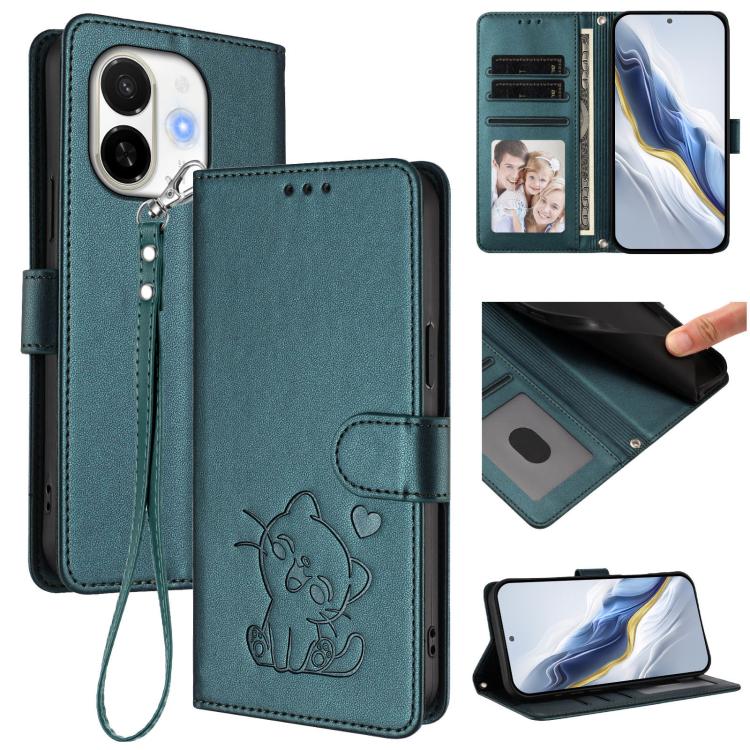 Embossed Heart Cat Leather Phone Case with Hand Strap, For Tecno Pova 7 Ultra 5G, For Tecno Pova 7 4G / 7 Neo, For Tecno Spark Go 1 / Pop 9, For Tecno Camon 40 Pro 4G, For Tecno Camon 40 Premier, For Tecno Camon 40 4G, For Tecno Spark 30C 5G / Pop 9 5G...