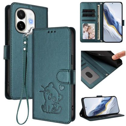 Embossed Heart Cat Leather Phone Case with Hand Strap, For Tecno Pova 7 Ultra 5G, For Tecno Pova 7 4G / 7 Neo, For Tecno Spark Go 1 / Pop 9, For Tecno Camon 40 Pro 4G, For Tecno Camon 40 Premier, For Tecno Camon 40 4G, For Tecno Spark 30C 5G / Pop 9 5G...