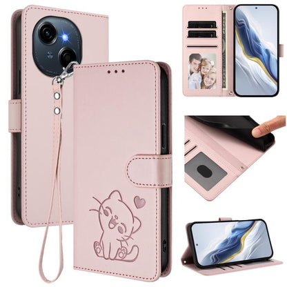 Embossed Heart Cat Leather Phone Case with Hand Strap, For Tecno Pova 7 Ultra 5G, For Tecno Pova 7 4G / 7 Neo, For Tecno Spark Go 1 / Pop 9, For Tecno Camon 40 Pro 4G, For Tecno Camon 40 Premier, For Tecno Camon 40 4G, For Tecno Spark 30C 5G / Pop 9 5G...
