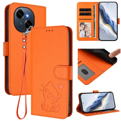 Embossed Heart Cat Leather Phone Case with Hand Strap, For Tecno Pova 7 Ultra 5G, For Tecno Pova 7 4G / 7 Neo, For Tecno Spark Go 1 / Pop 9, For Tecno Camon 40 Pro 4G, For Tecno Camon 40 Premier, For Tecno Camon 40 4G, For Tecno Spark 30C 5G / Pop 9 5G...