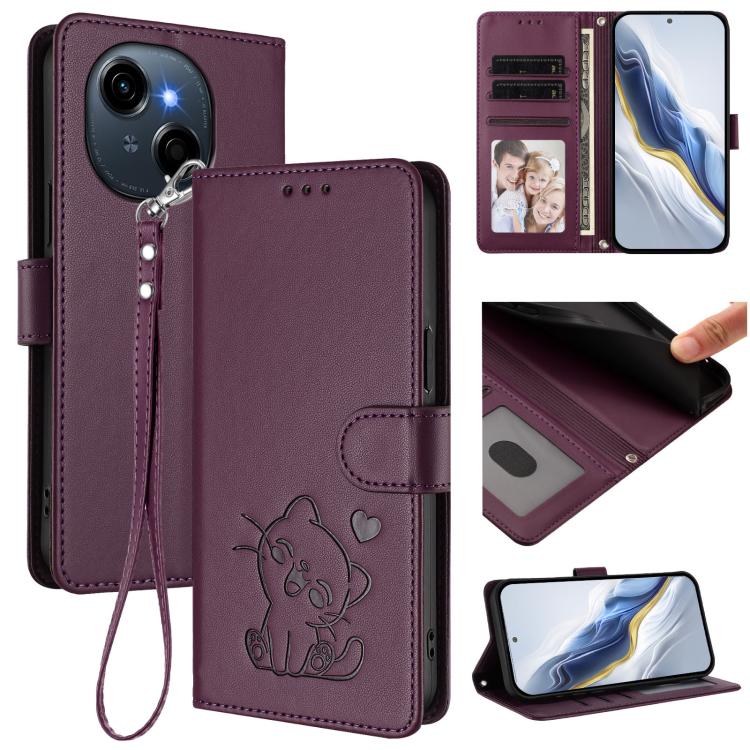 Embossed Heart Cat Leather Phone Case with Hand Strap, For Tecno Pova 7 Ultra 5G, For Tecno Pova 7 4G / 7 Neo, For Tecno Spark Go 1 / Pop 9, For Tecno Camon 40 Pro 4G, For Tecno Camon 40 Premier, For Tecno Camon 40 4G, For Tecno Spark 30C 5G / Pop 9 5G...