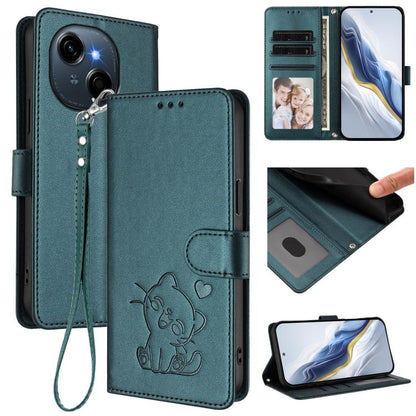 Embossed Heart Cat Leather Phone Case with Hand Strap, For Tecno Pova 7 Ultra 5G, For Tecno Pova 7 4G / 7 Neo, For Tecno Spark Go 1 / Pop 9, For Tecno Camon 40 Pro 4G, For Tecno Camon 40 Premier, For Tecno Camon 40 4G, For Tecno Spark 30C 5G / Pop 9 5G...