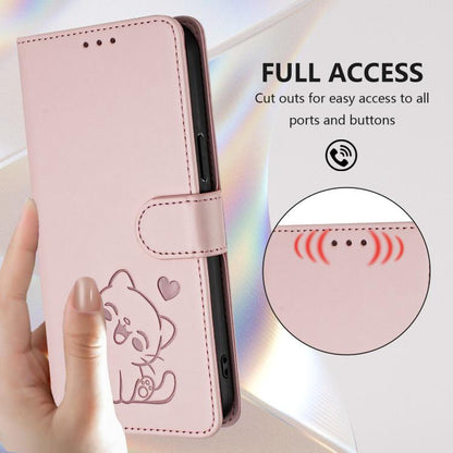 Embossed Heart Cat Leather Phone Case with Hand Strap, For Tecno Spark Go 2022 / 9 / 8C, For Tecno Spark 9T / 9 Pro, For Tecno Pova 3