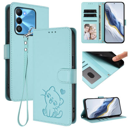 Embossed Heart Cat Leather Phone Case with Hand Strap, For Tecno Spark Go 2022 / 9 / 8C, For Tecno Spark 9T / 9 Pro, For Tecno Pova 3