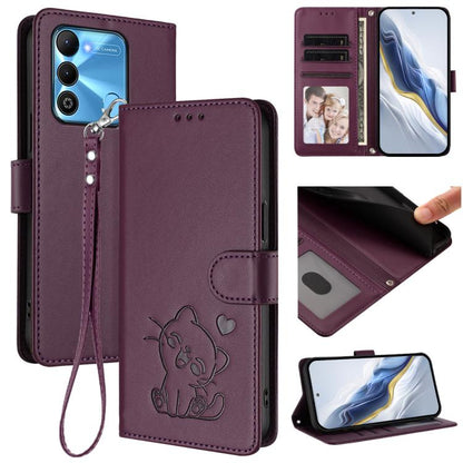 Embossed Heart Cat Leather Phone Case with Hand Strap, For Tecno Spark Go 2022 / 9 / 8C, For Tecno Spark 9T / 9 Pro, For Tecno Pova 3