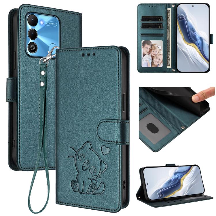 Embossed Heart Cat Leather Phone Case with Hand Strap, For Tecno Spark Go 2022 / 9 / 8C, For Tecno Spark 9T / 9 Pro, For Tecno Pova 3