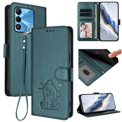 Embossed Heart Cat Leather Phone Case with Hand Strap, For Tecno Spark Go 2022 / 9 / 8C, For Tecno Spark 9T / 9 Pro, For Tecno Pova 3