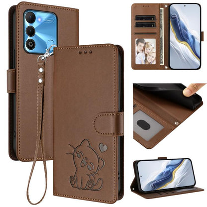 Embossed Heart Cat Leather Phone Case with Hand Strap, For Tecno Spark Go 2022 / 9 / 8C, For Tecno Spark 9T / 9 Pro, For Tecno Pova 3