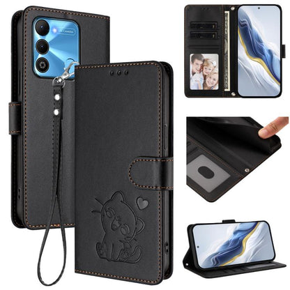 Embossed Heart Cat Leather Phone Case with Hand Strap, For Tecno Spark Go 2022 / 9 / 8C, For Tecno Spark 9T / 9 Pro, For Tecno Pova 3