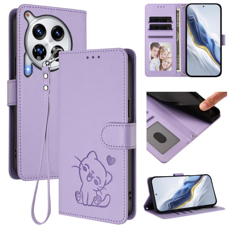 Embossed Heart Cat Leather Phone Case with Hand Strap, For Tecno Camon 30 Pro, For Tecno Camon 30 Premier 5G, For Tecno Camon 30 4G / 5G, For Tecno Pova 6 Pro 5G, For Tecno Spark 20 Pro+ 4G, For Tecno Pova 5 Pro, For Tecno Pova Neo 3, For Tecno Pova 5 ...