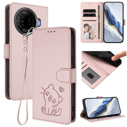 Embossed Heart Cat Leather Phone Case with Hand Strap, For Tecno Camon 30 Pro, For Tecno Camon 30 Premier 5G, For Tecno Camon 30 4G / 5G, For Tecno Pova 6 Pro 5G, For Tecno Spark 20 Pro+ 4G, For Tecno Pova 5 Pro, For Tecno Pova Neo 3, For Tecno Pova 5 ...