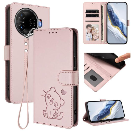 Embossed Heart Cat Leather Phone Case with Hand Strap, For Tecno Camon 30 Pro, For Tecno Camon 30 Premier 5G, For Tecno Camon 30 4G / 5G, For Tecno Pova 6 Pro 5G, For Tecno Spark 20 Pro+ 4G, For Tecno Pova 5 Pro, For Tecno Pova Neo 3, For Tecno Pova 5 ...