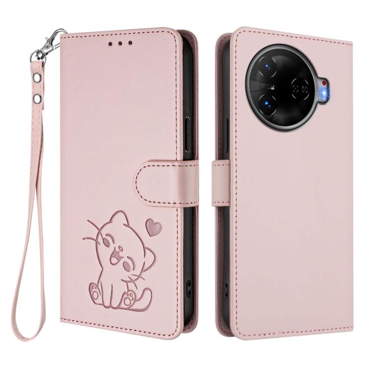 Embossed Heart Cat Leather Phone Case with Hand Strap, For Tecno Camon 30 Pro, For Tecno Camon 30 Premier 5G, For Tecno Camon 30 4G / 5G, For Tecno Pova 6 Pro 5G, For Tecno Spark 20 Pro+ 4G, For Tecno Pova 5 Pro, For Tecno Pova Neo 3, For Tecno Pova 5 ...